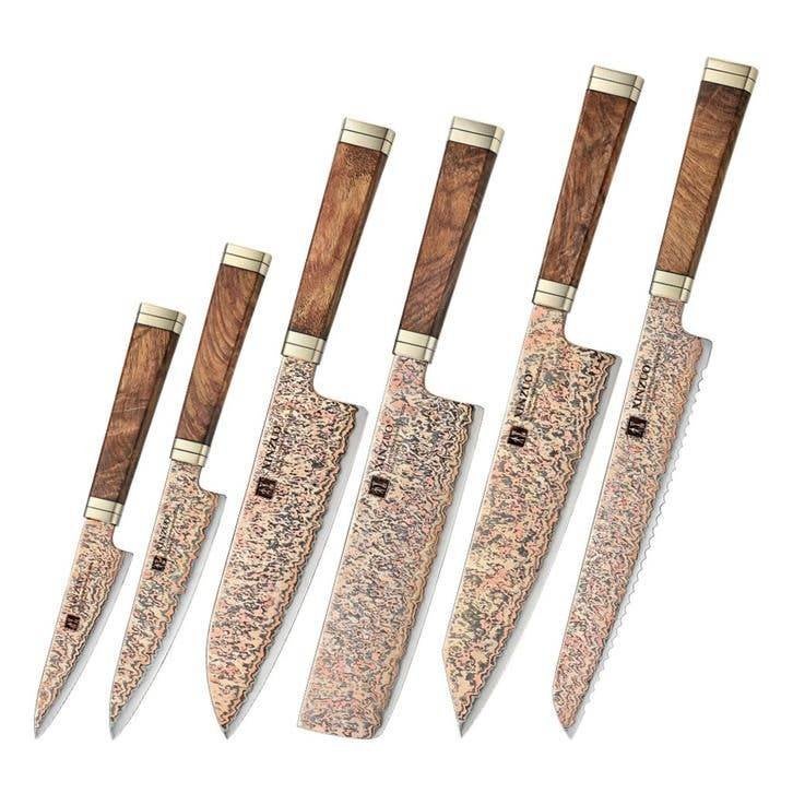 XinZuo X08C Koper Damascus Messenset 6-delig | Nieuw, Overige materialen, Bestekset, Nieuw, Ophalen of Verzenden