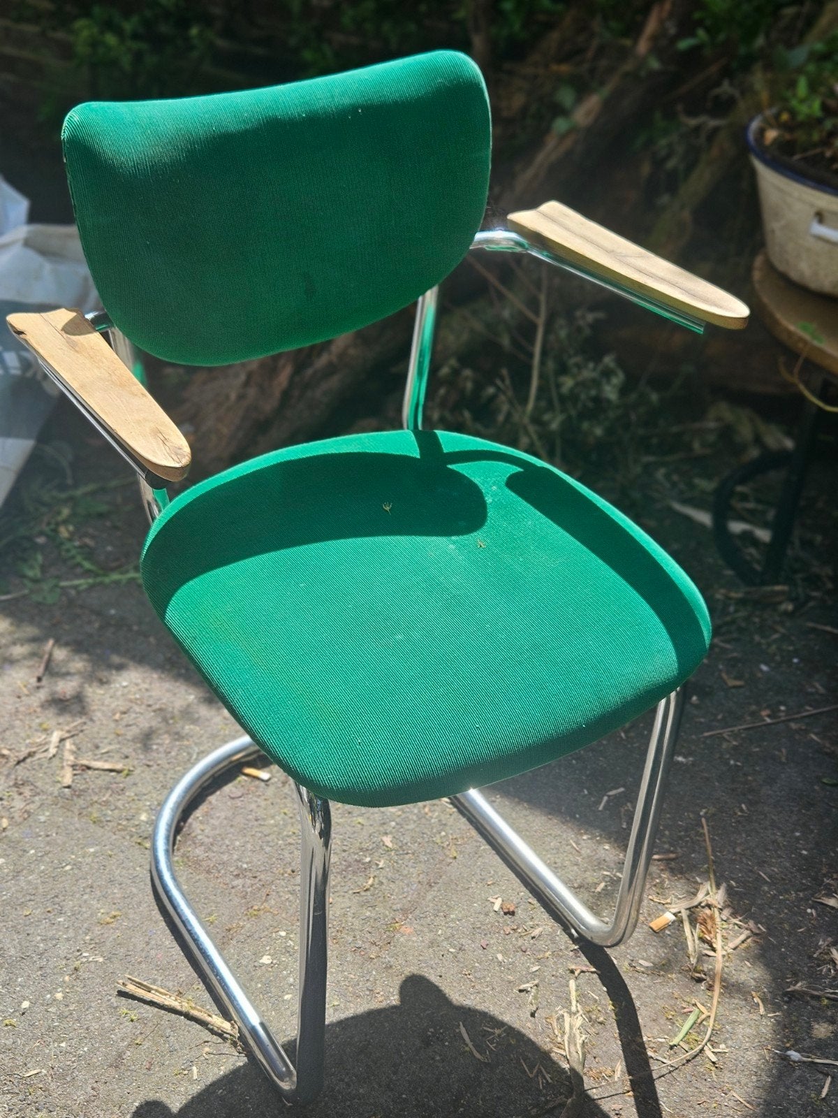 Vintage Groene Buisframe Stoel met Houten Armleuningen, Gebruikt, Overige kleuren, Ophalen of Verzenden, Gispen