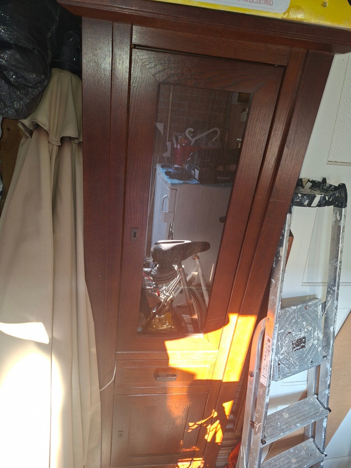 Antieke houten Vitrinekast, Huis en Inrichting, Kasten | Vitrinekasten, Ophalen, Met deur(en), Eikenhout, 50 tot 100 cm