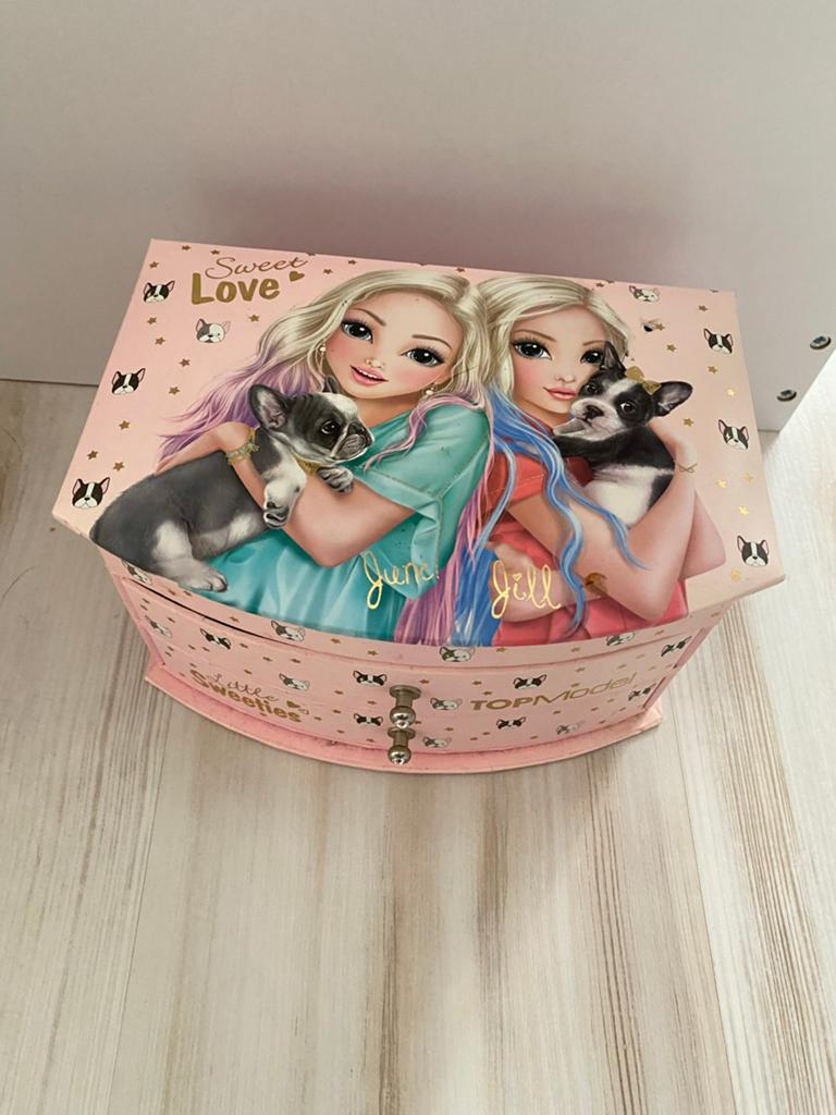 Topmodel sieraden doosje met spiegel en lades, Ophalen, Gebruikt, Met spiegeltje(s), Roze