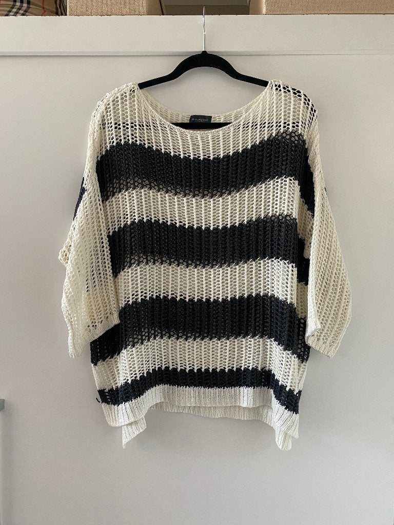 Broadway crochet gestreept gehaakt trui shirt mt L, Kleding | Dames, Blauw, Maat 42/44 (L), Ophalen of Verzenden, Zo goed als nieuw