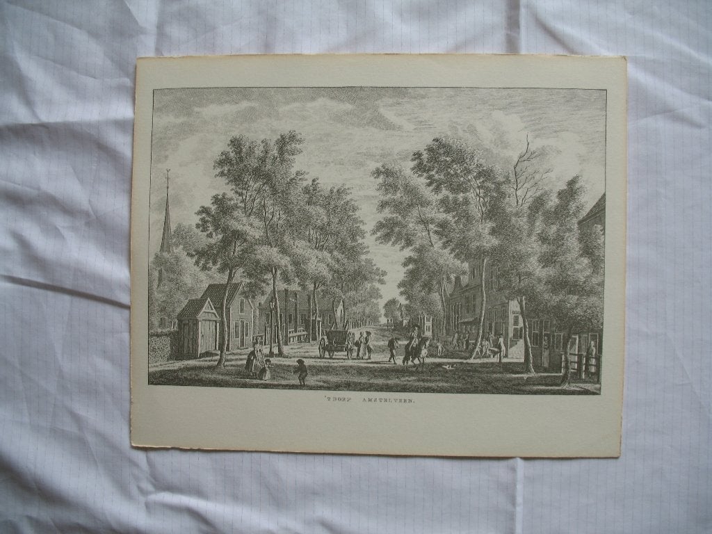 Antieke prent 't Dorp Amstelveen - Historisch gezicht, Gebruikt, Ophalen of Verzenden, Gebouw, Voor 1940