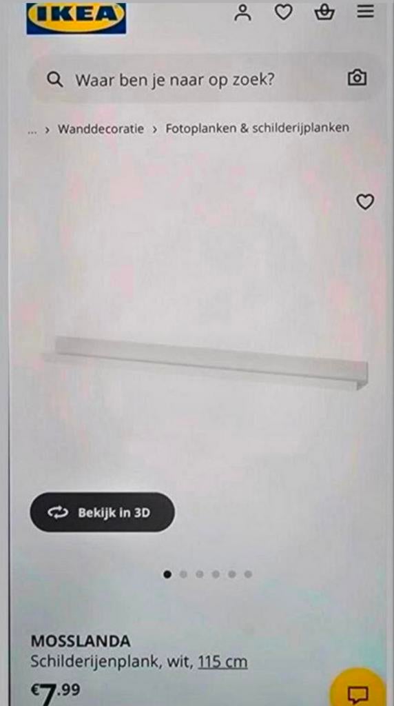 IKEA MOSSLANDA Schilderijenplank Wit 115cm, Huis en Inrichting, Woonaccessoires | Wandplanken en Boekenplanken, Ophalen of Verzenden