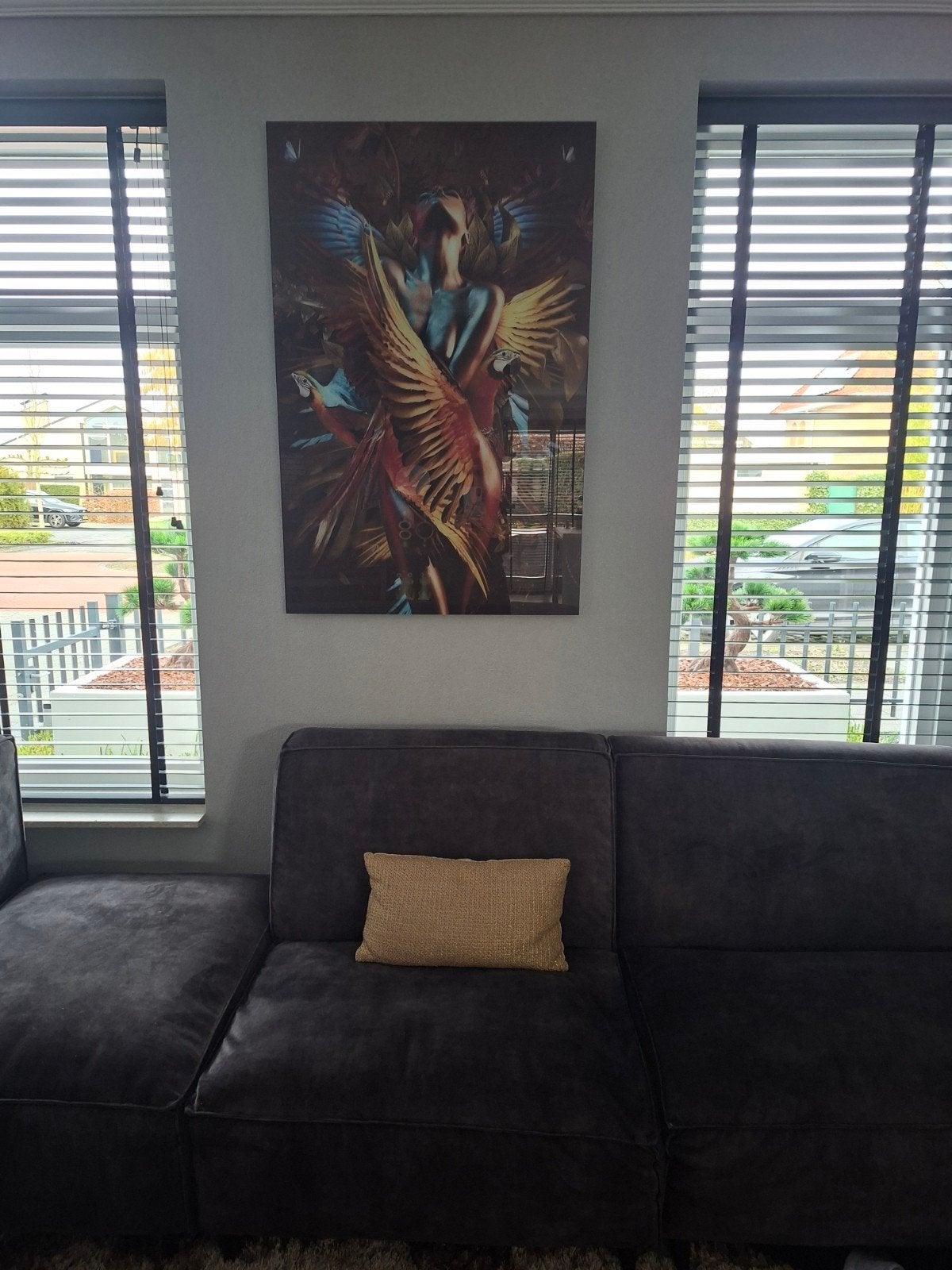 Prachtig glasschilderij 120x80 cm, als nieuw!, Antiek en Kunst, Kunst | Schilderijen | Modern, Figuren, Glas, Print, Ophalen