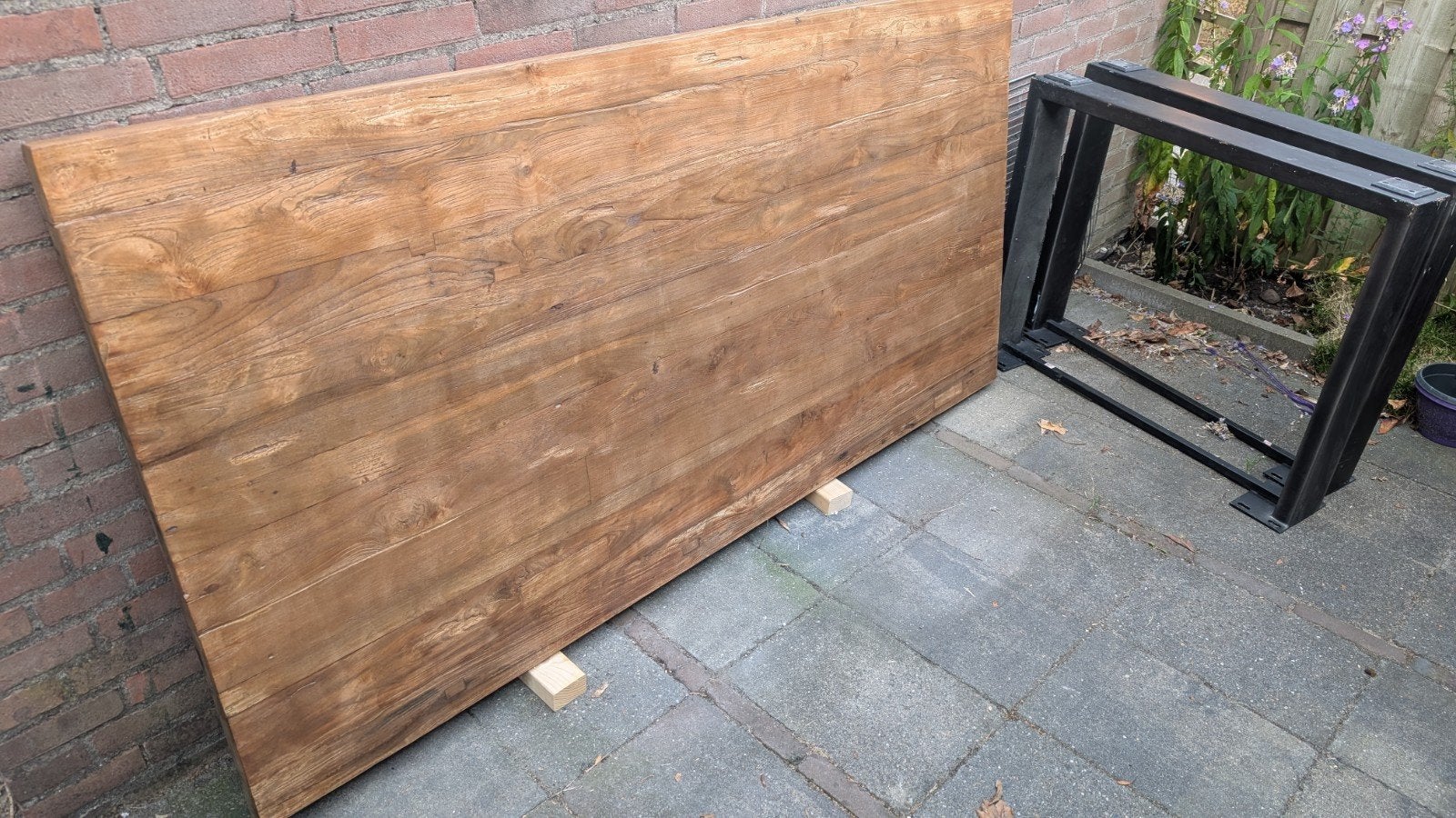 Teakhouten eettafel, Ophalen, Teakhout, Industrieel, Landelijk, 50 tot 100 cm