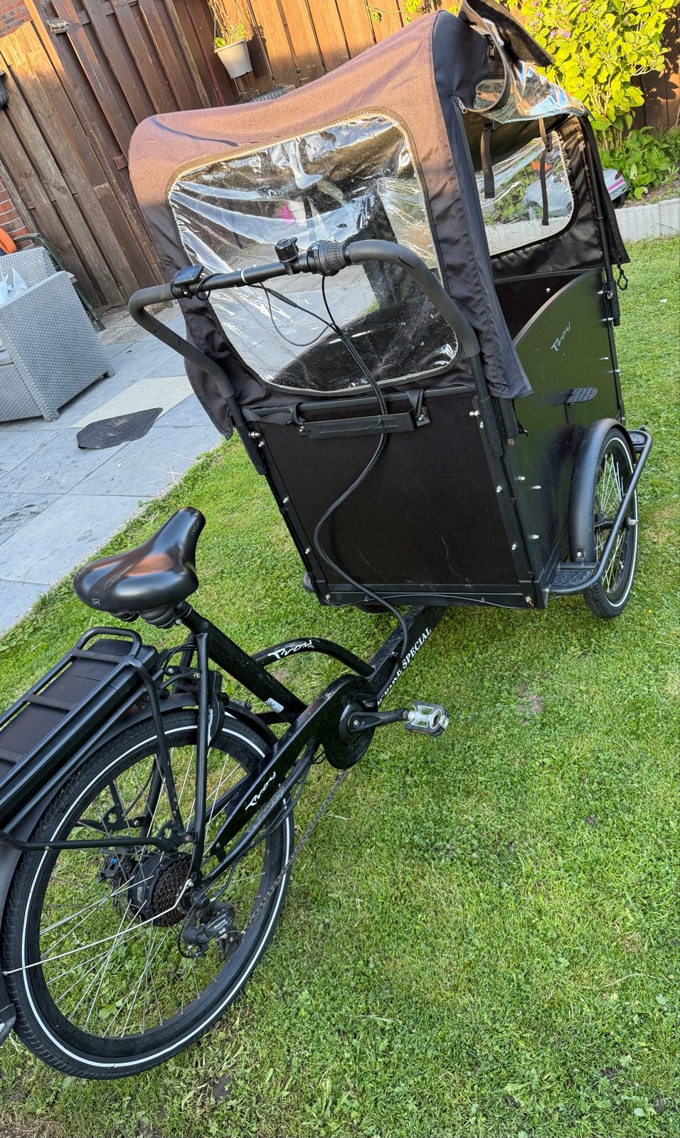 Troy Bakfiets Special Elektrisch met Huif, Fietsen en Brommers, Fietsen | Bakfietsen, Gebruikt, Elektrisch, 2 kinderen, Schijfrem