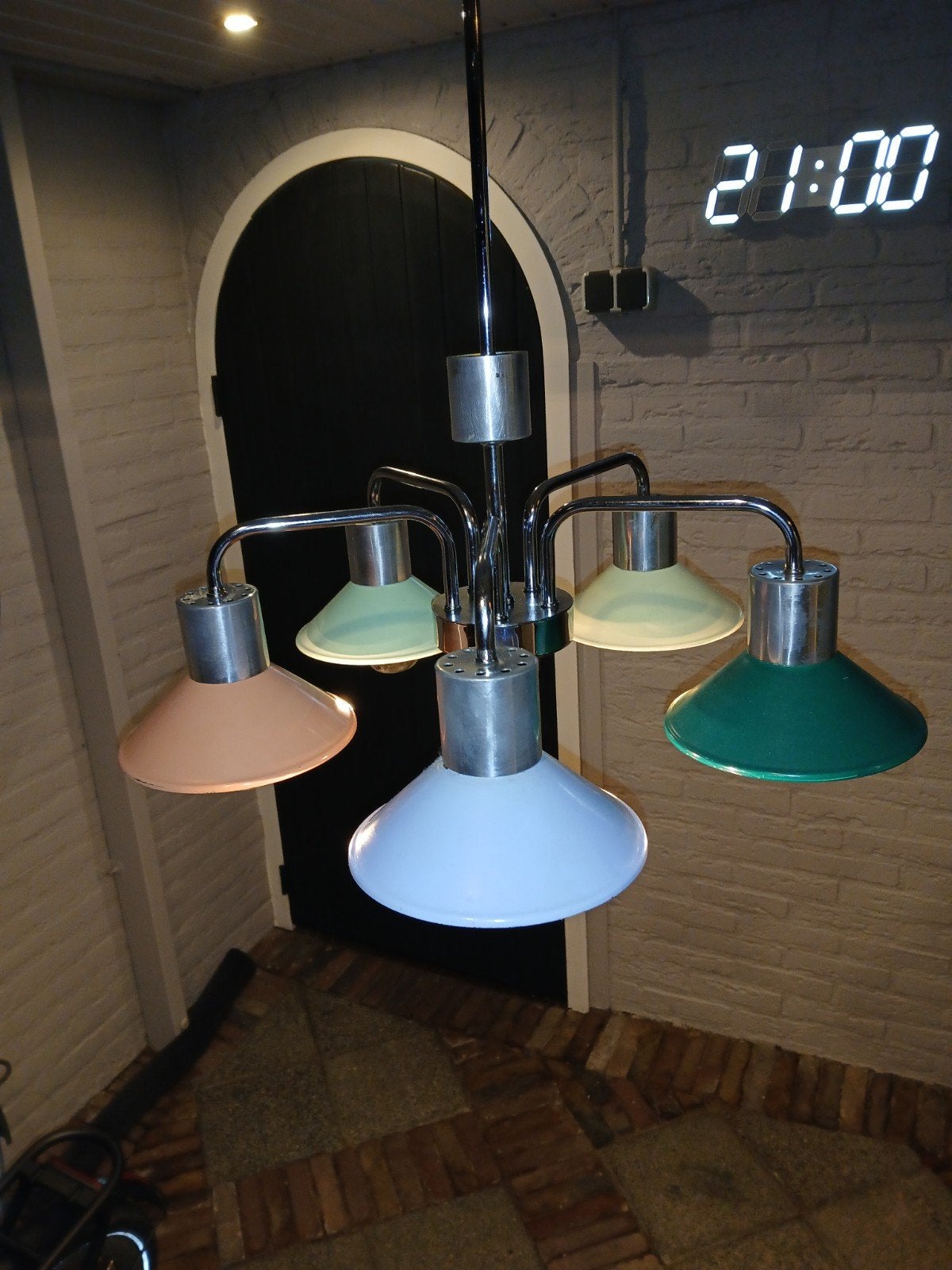 Vintage Jaren '60 Hanglamp met Gekleurde Kappen, Ophalen