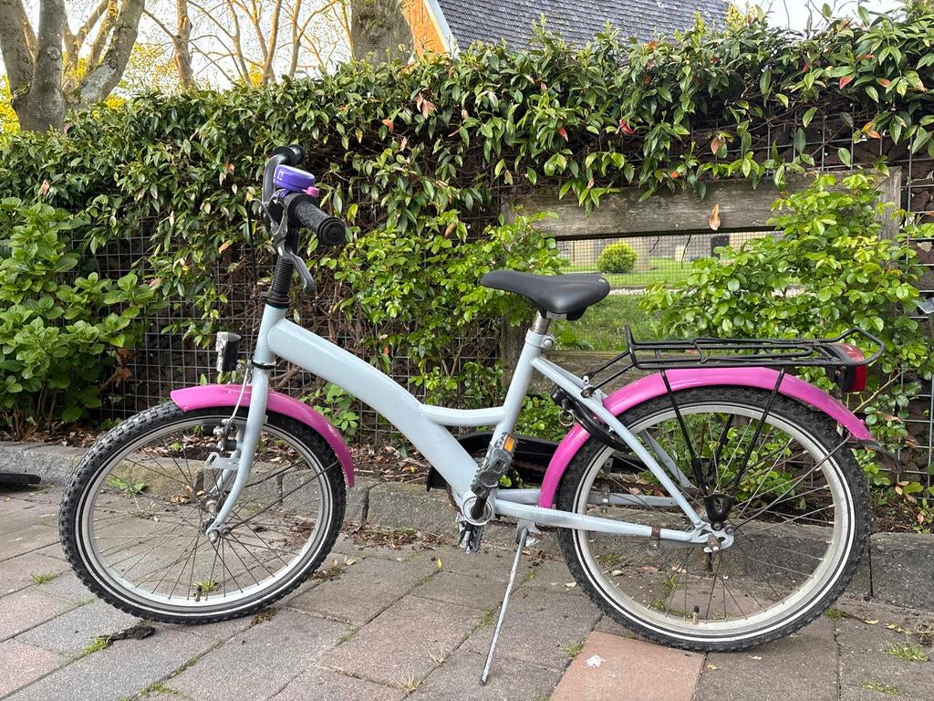 Kinderfiets 20 inch - Grijs/Roze met handrem en bagagedrager, Ophalen, Gebruikt, Velgrem, Handrem
