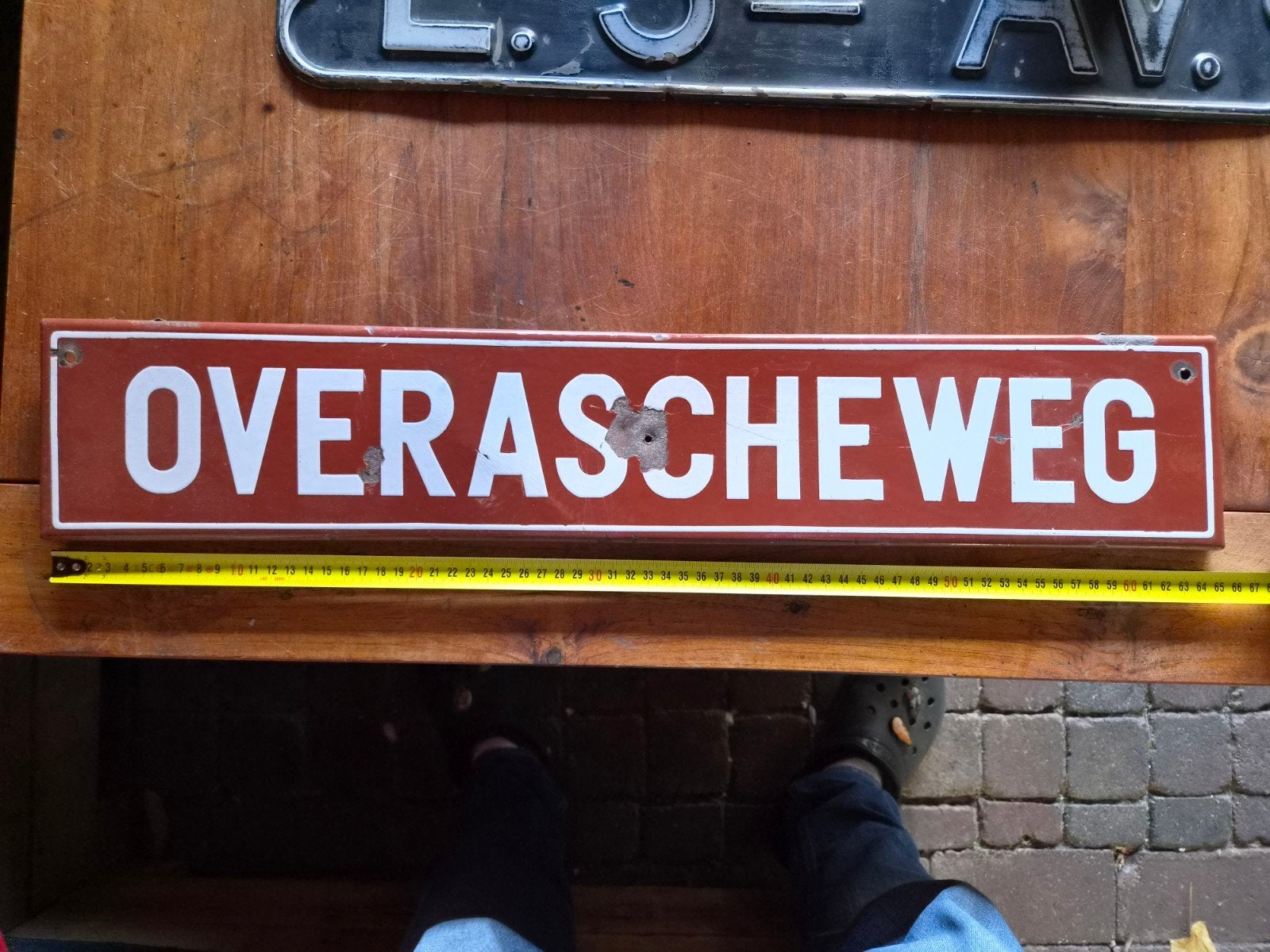 Vintage straatnaambord "OVERASCHEWEG", Ophalen of Verzenden