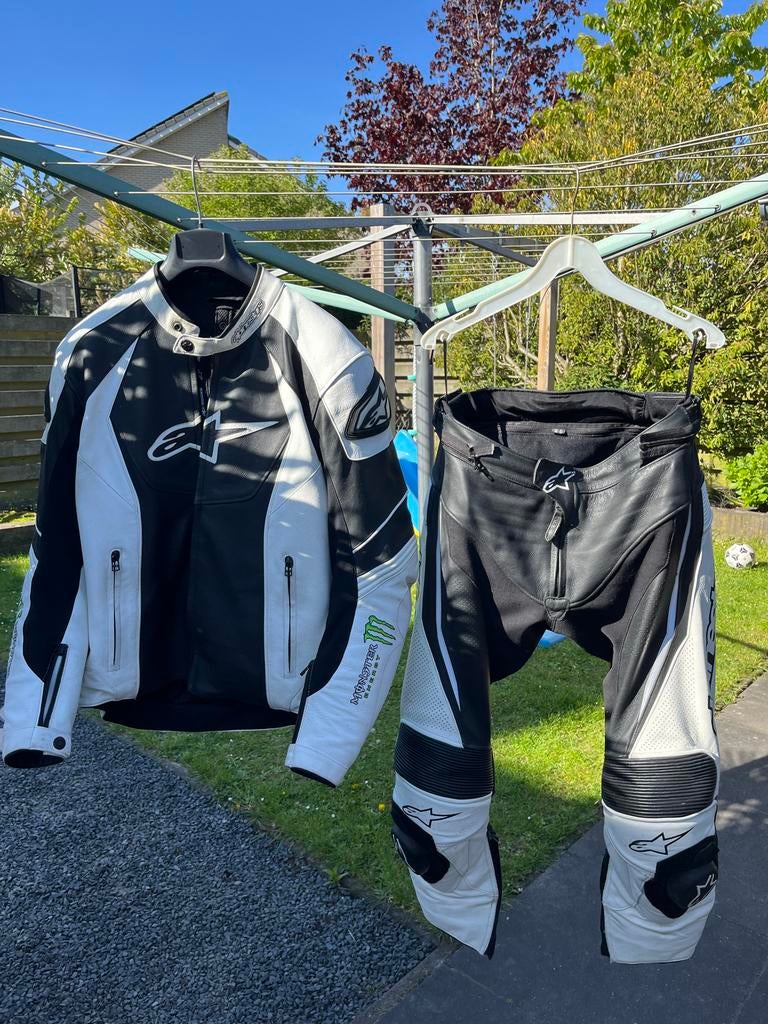 Alpinestars Monster Energy leren motorpak, zwart/wit maat 52, Motoren, Kleding | Motorkleding, Ophalen, Tweedehands, Heren, Combipak