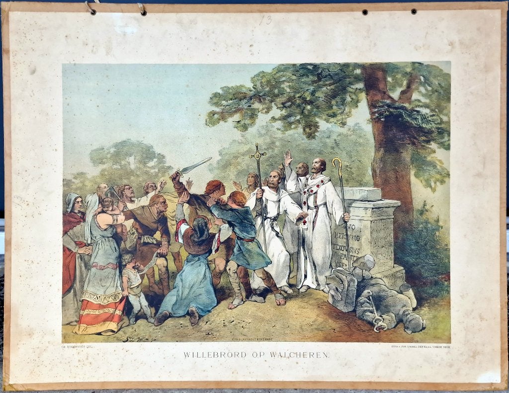 Willebrord op Walcheren / Ch. Rochussen, Antiek en Kunst, Antiek | Schoolplaten, Ophalen, Geschiedenis