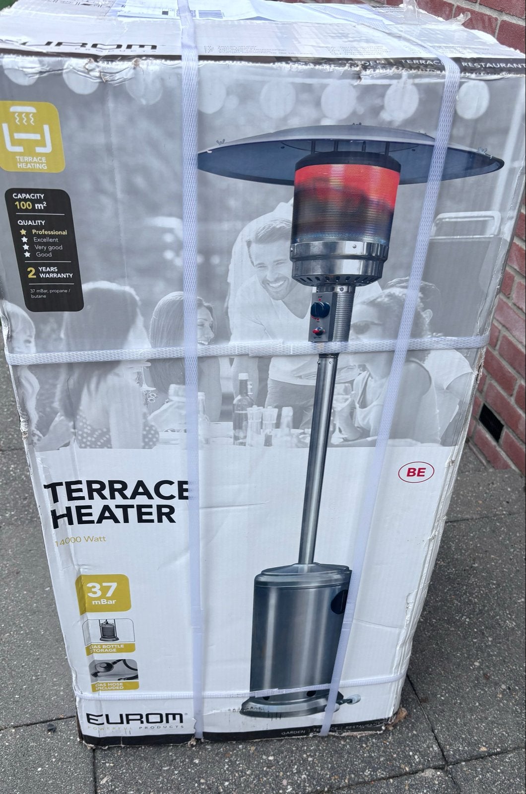 Nieuwe Eurom Terrace Heater THG 14000 RVS BE - Gasheater, Ophalen of Verzenden, Nieuw, Gas, Vloer