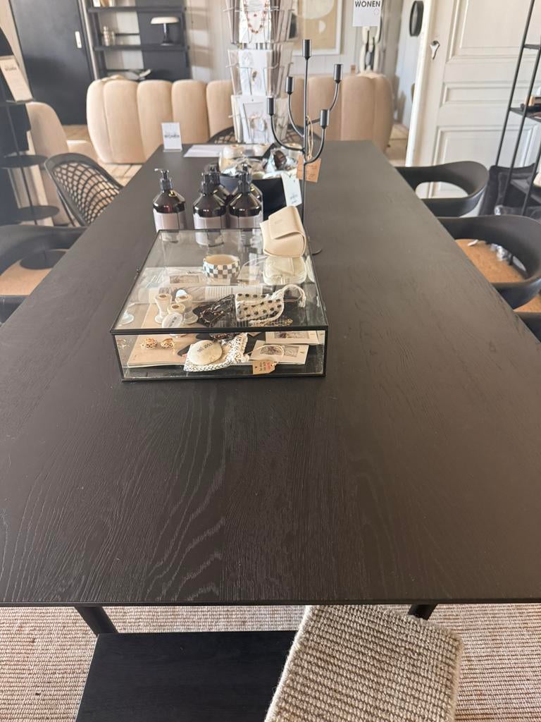 Etnicraft Bok black eettafel 220x95cm model winkel, Eikenhout, 50 tot 100 cm, Natuurlijk wonen, Vijf personen of meer