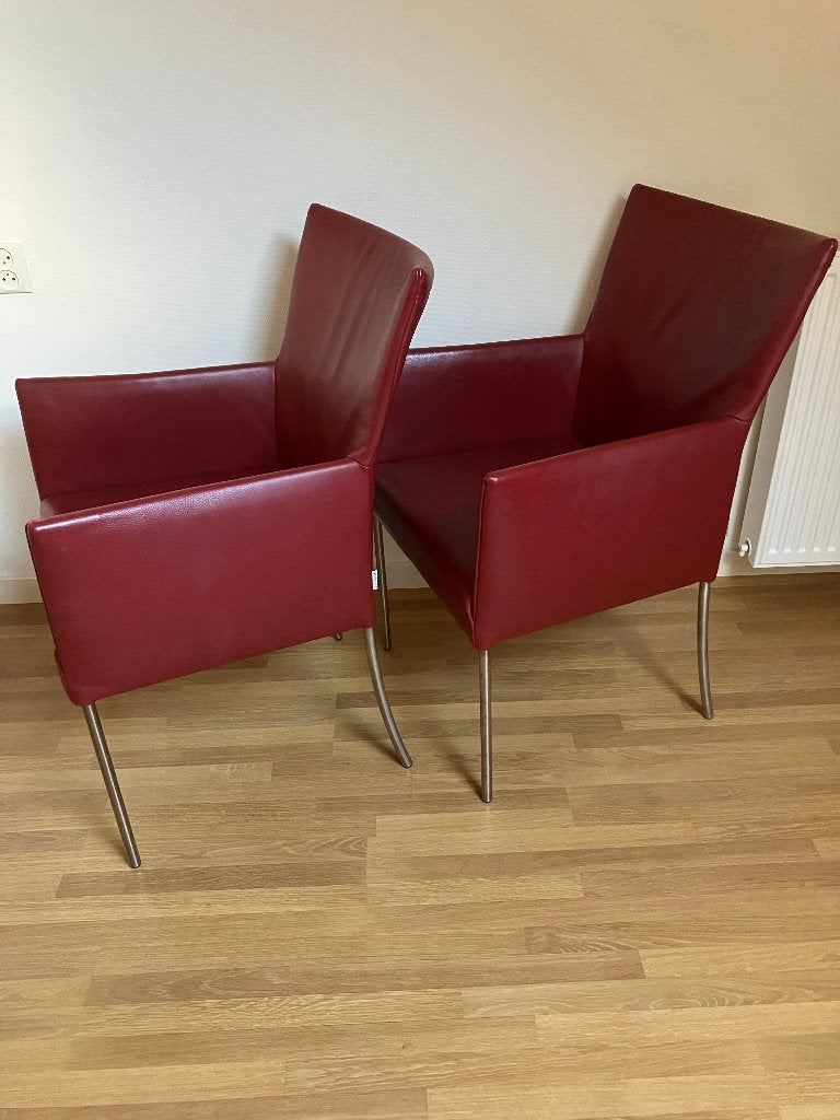 2 originele Bert Plantagie ARC rood leren eetkamerstoelen., Ophalen, Gebruikt, Twee, Leer