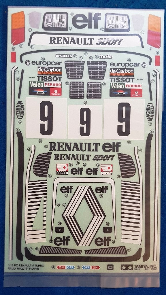 Tamiya Renault 5 Turbo Rally/M05Ra #84227 Decals, Elektro, Verzenden, Nieuw, Onderdeel