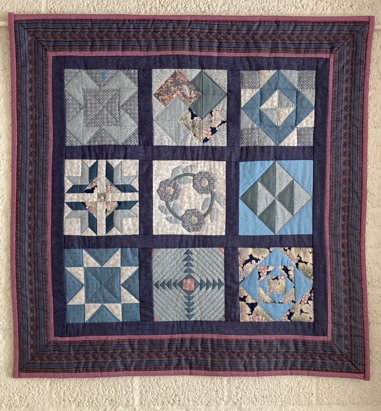 Handgemaakt quilt paars-blauw 87x87 cm, Gebruikt, Ophalen of Verzenden, 87 cm, 87 cm
