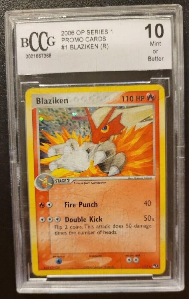 Pokemon pop 1 holo promo blaziken bccg 10, Ophalen of Verzenden, Zo goed als nieuw, Losse kaart, Foil