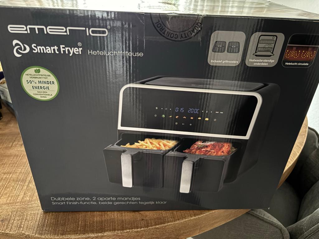 Emerio Smart Fryer Dual Zone Airfryer 2 x 4,5L, Witgoed en Apparatuur, Airfryers, Ophalen, Nieuw, Airfryer XXL, 1500 gram of meer