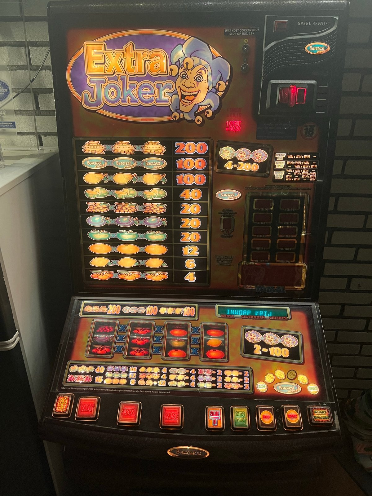 Barcrest Extra Joker Gokkast - Klassieke Fruitautomaat, Euro, Ophalen, Gebruikt, Met sleutels
