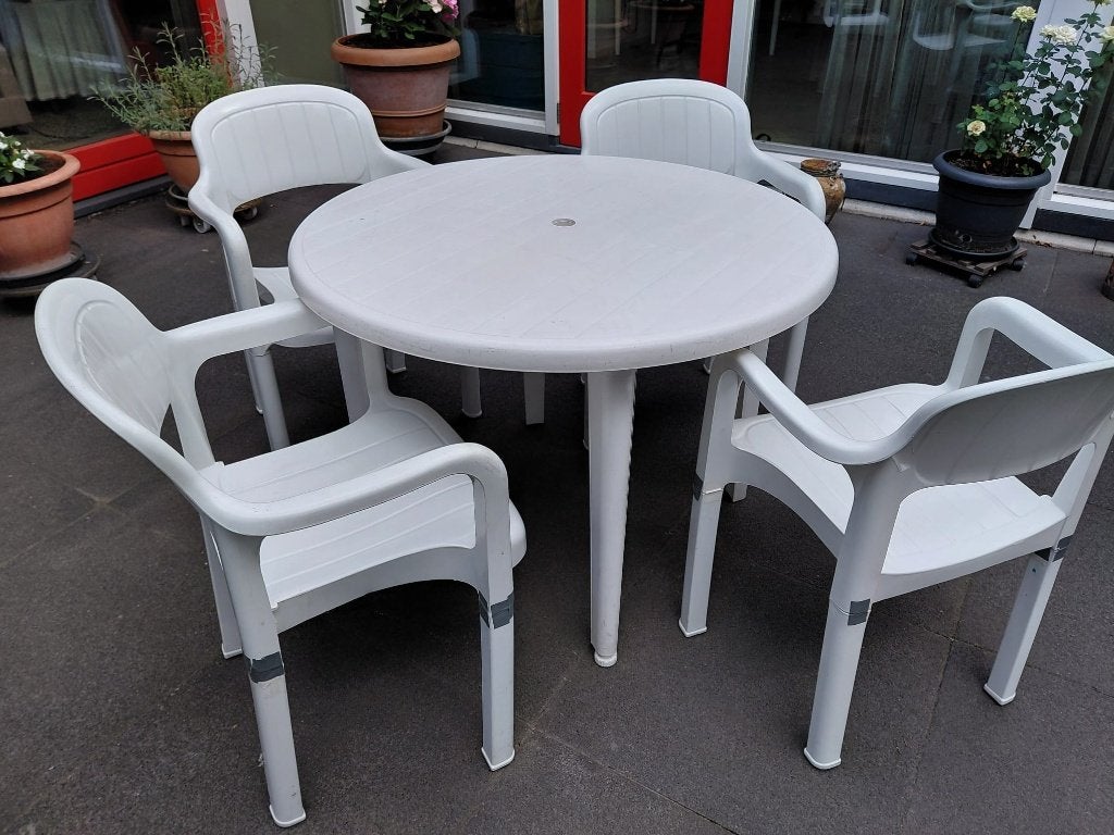Tuinmeubelset WIT, 5 delen, Tuin en Terras, Tuinsets en Loungesets, Ophalen, 4 zitplaatsen, Kunststof, Gebruikt