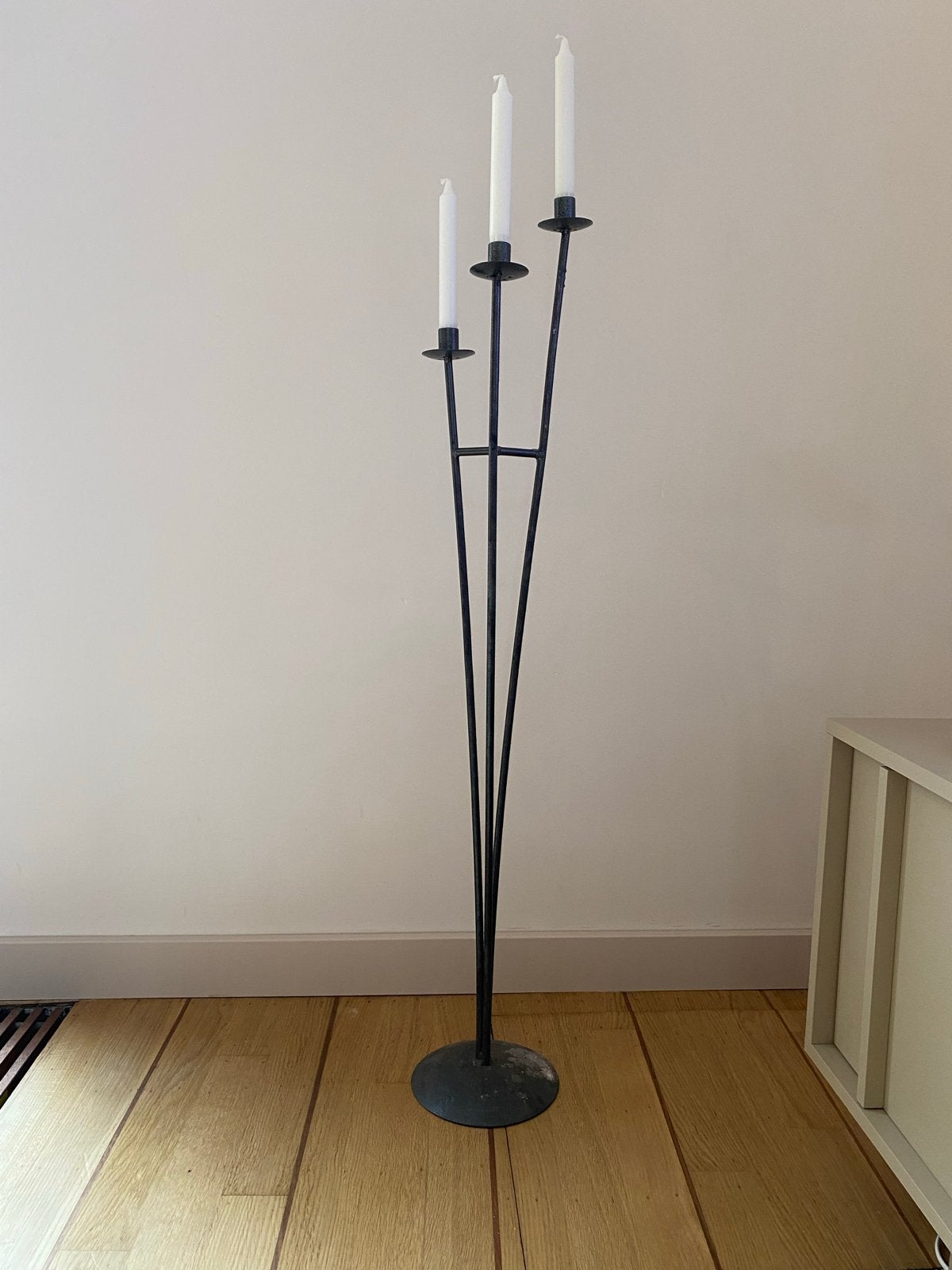 Vintage metalen kandelaar, 110 cm hoog, Ophalen, Gebruikt, Zwart, Metaal