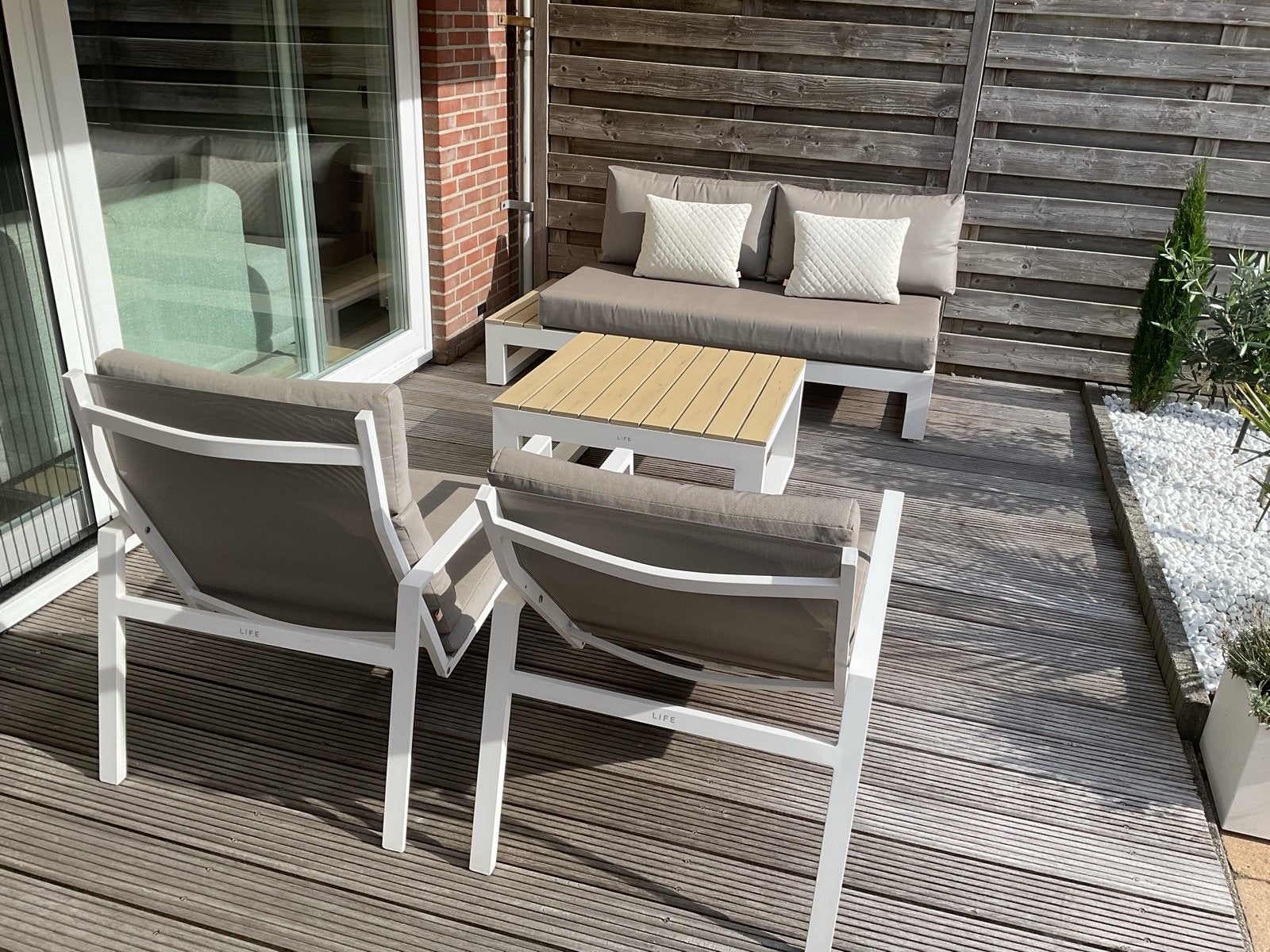 Life loungeset Mallorca aluminium en all weather kussens, 4 zitplaatsen, Gebruikt, Aluminium, Ophalen of Verzenden
