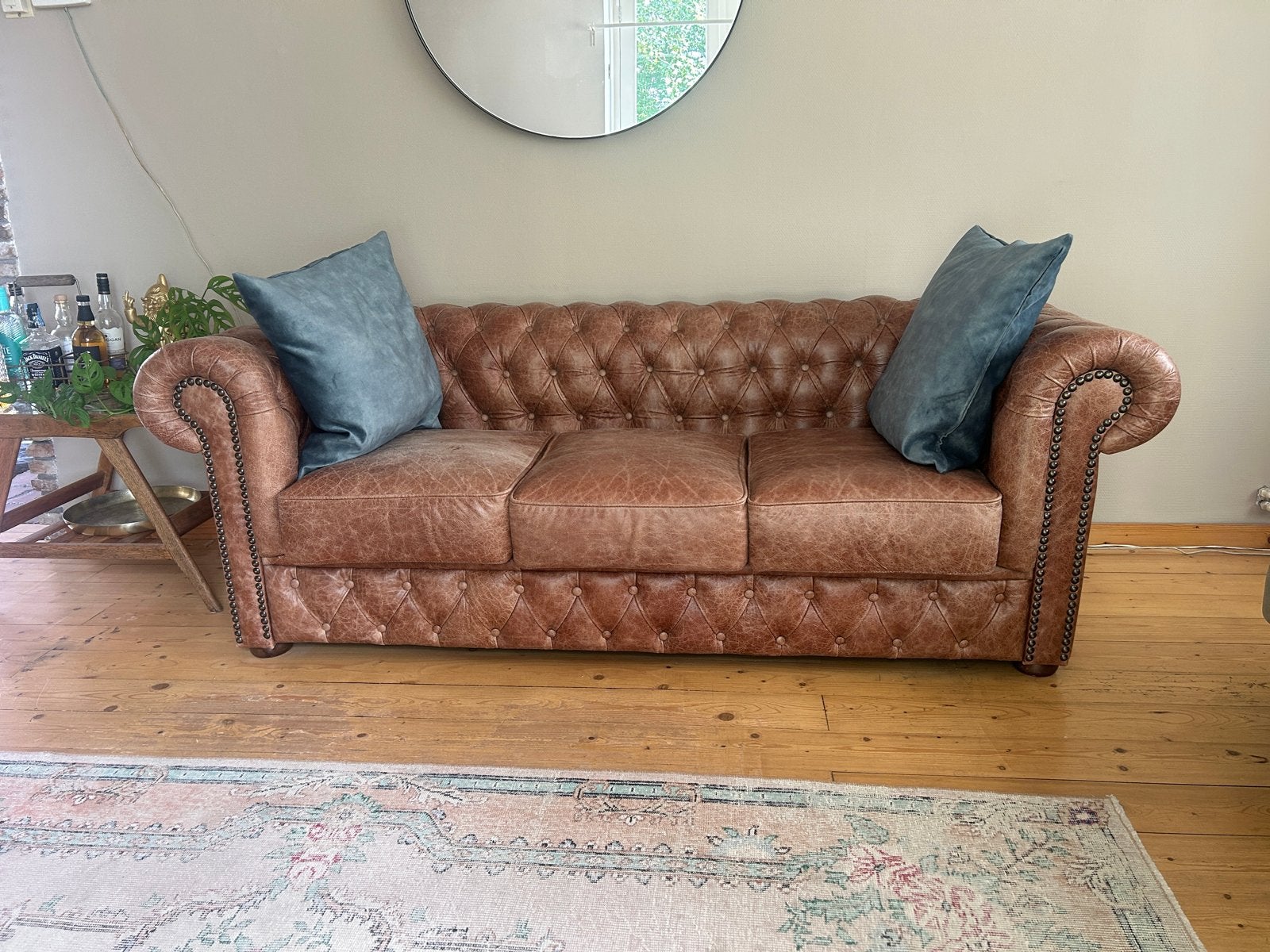 Leren Chesterfield Bank - 3-zits, Ophalen, Gebruikt, Driepersoons, Rechte bank