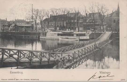 Vlissingen Tonnenbrug gezien naar de Peperdijk, Verzenden, Voor 1920, Gelopen, Zeeland