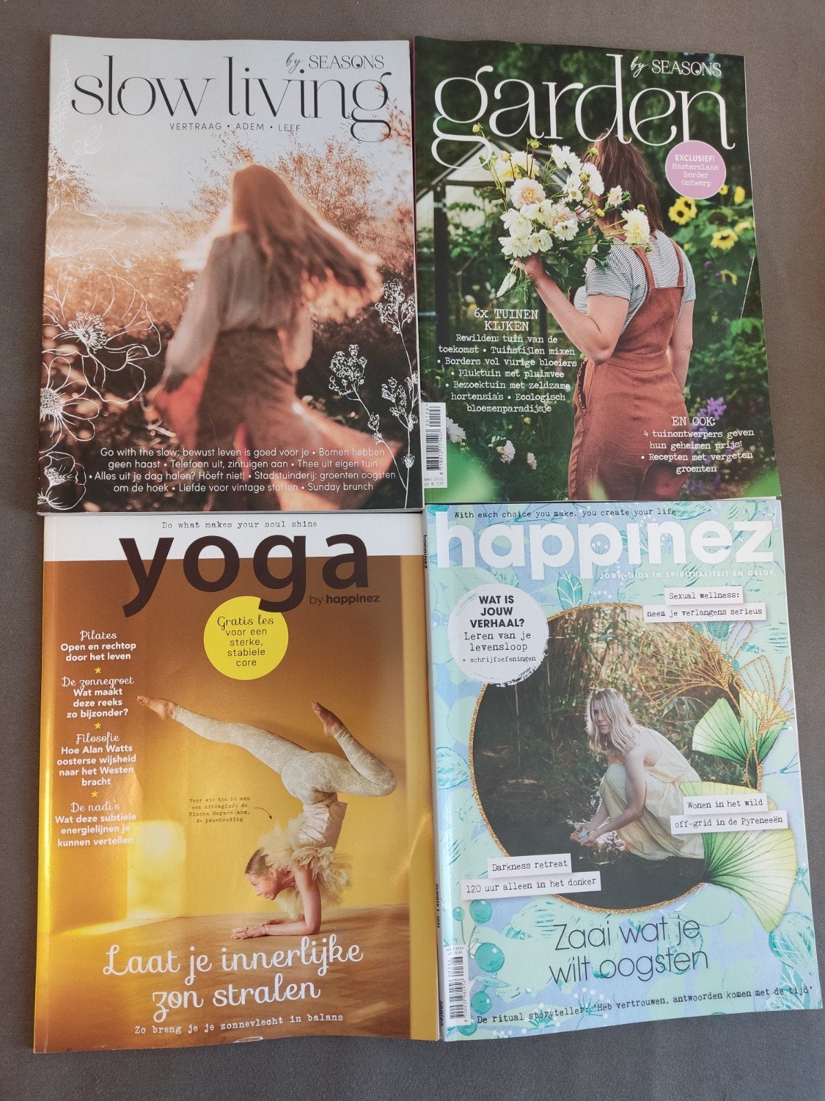 4 tijdschriften slow living, Happinez, garden en yoga, Ophalen of Verzenden