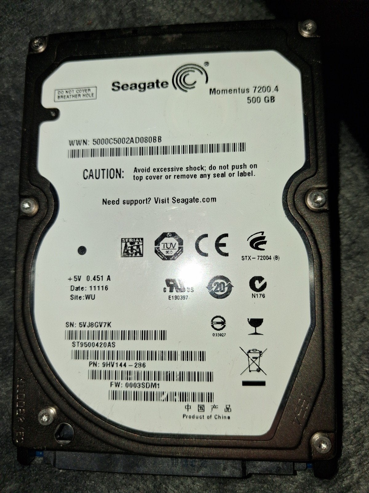 Seagate Momentus 7200.4 500GB HDD - Laptop/Desktop, Intern, Gebruikt, Ophalen of Verzenden, Laptop