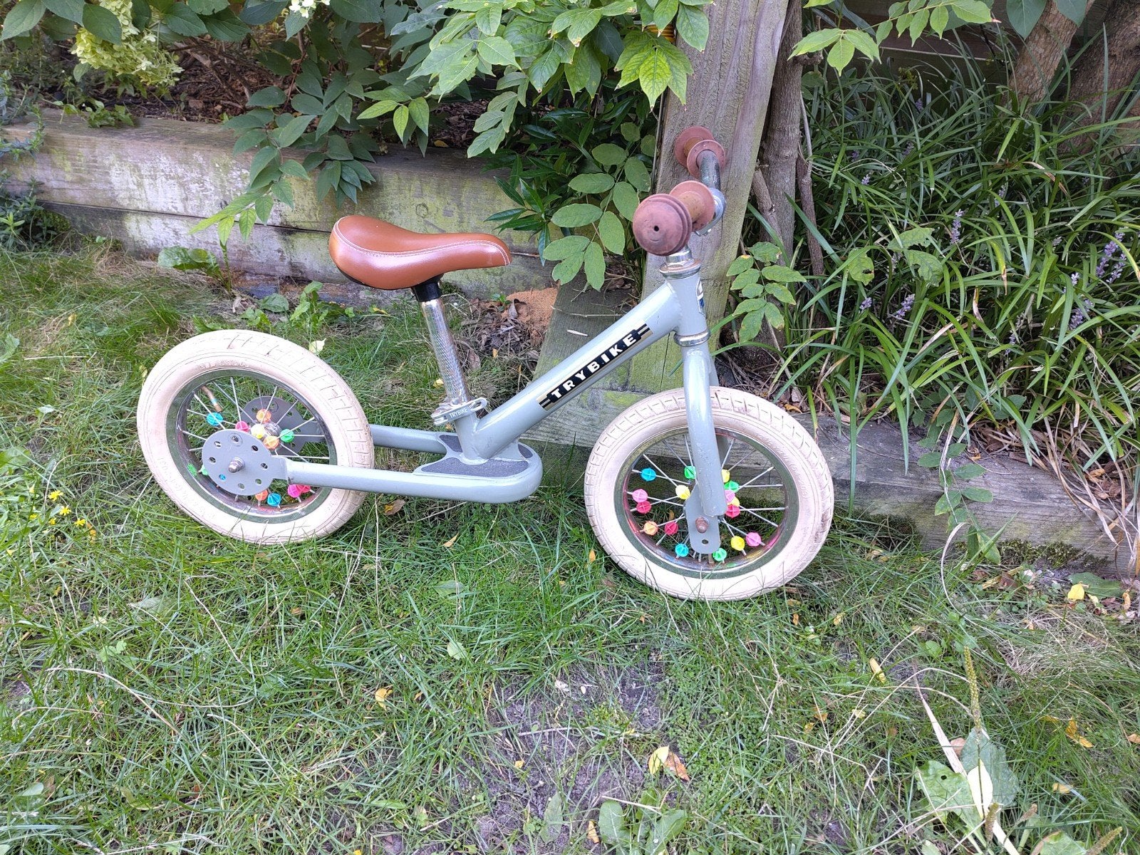 Trybike loopfiets groen met bruin zadel - 2-in-1 loopfiets/d, Ophalen, Gebruikt, Trybike