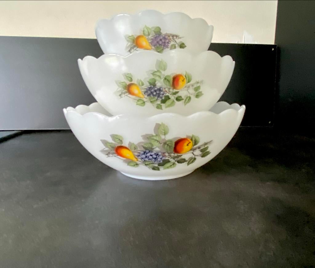 Vintage arcopal de france Schalen Set met Fruitdecor, Ophalen of Verzenden