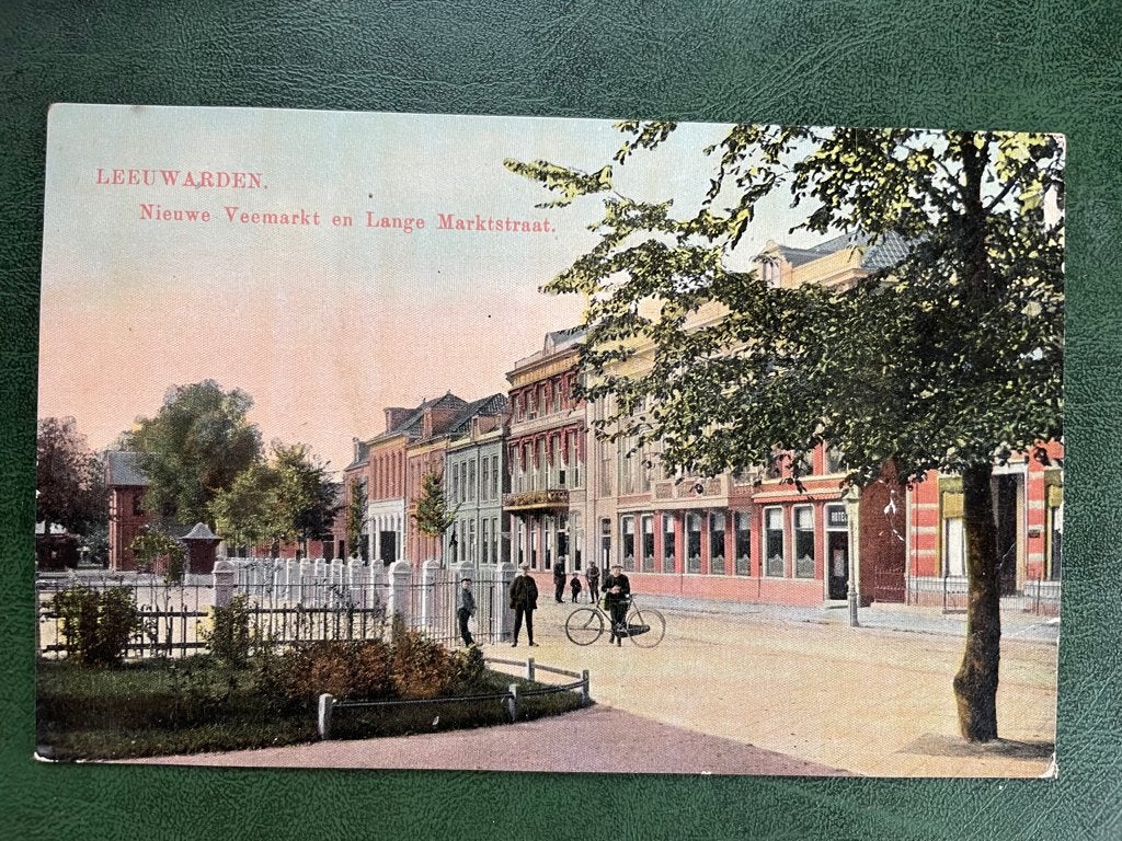 kaart van Leeuwarden, Nieuwe Veemarkt en Lange Marktstraat., Verzamelen, Verzenden, 1920 tot 1940, Friesland