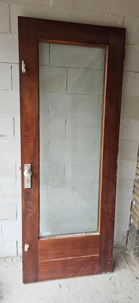 Hardhouten buitendeur met dubbelglas, Ophalen, Gebruikt, 80 tot 100 cm, Buitendeur
