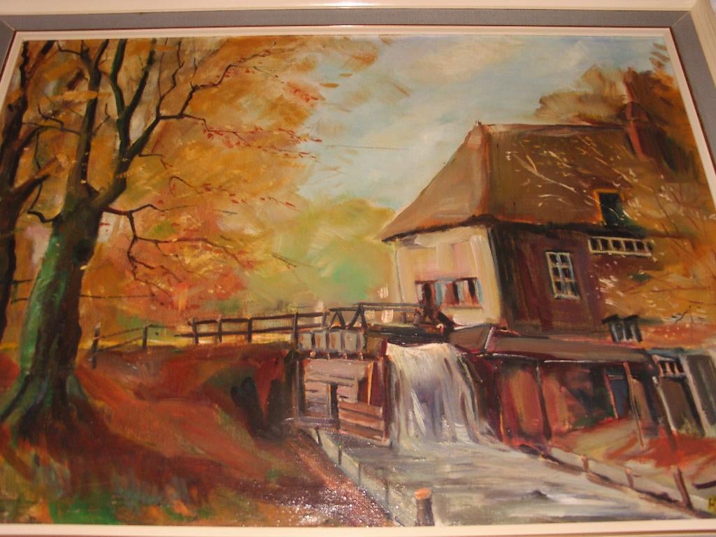 Cannenburgher molen te Rielen in Vaassen, Antiek en Kunst, Kunst | Schilderijen | Klassiek, Ophalen
