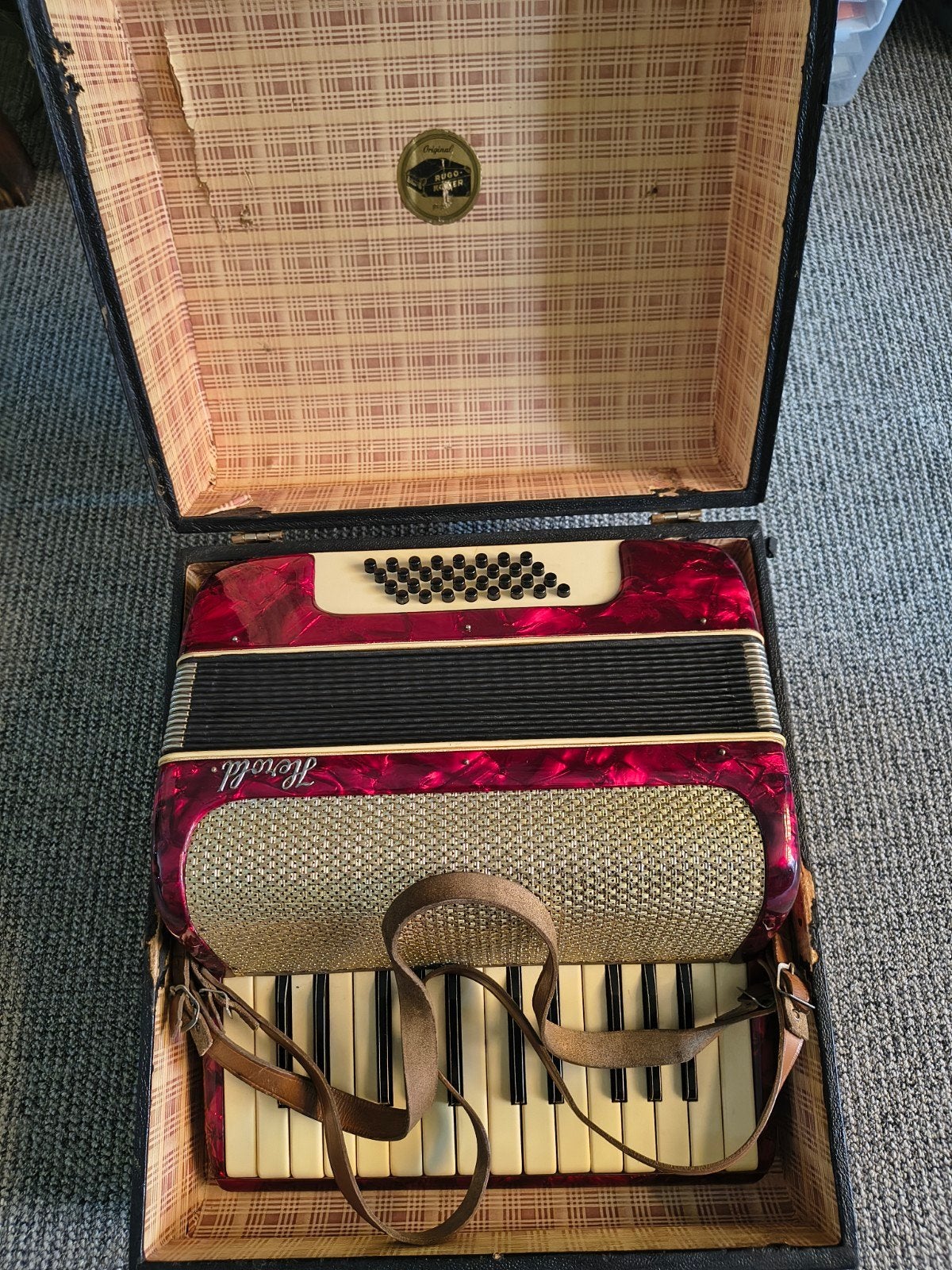 Antieke Accordeon Reinhard Glass Herald, Gebruikt, 32-bas, Met koffer, Toetsaccordeon