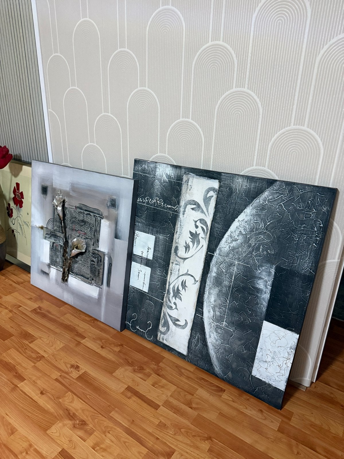 moderne schilderijen met abstracte bloemen, Antiek en Kunst, 3D-effect, Ophalen of Verzenden, Gemengde techniek, Bloemen