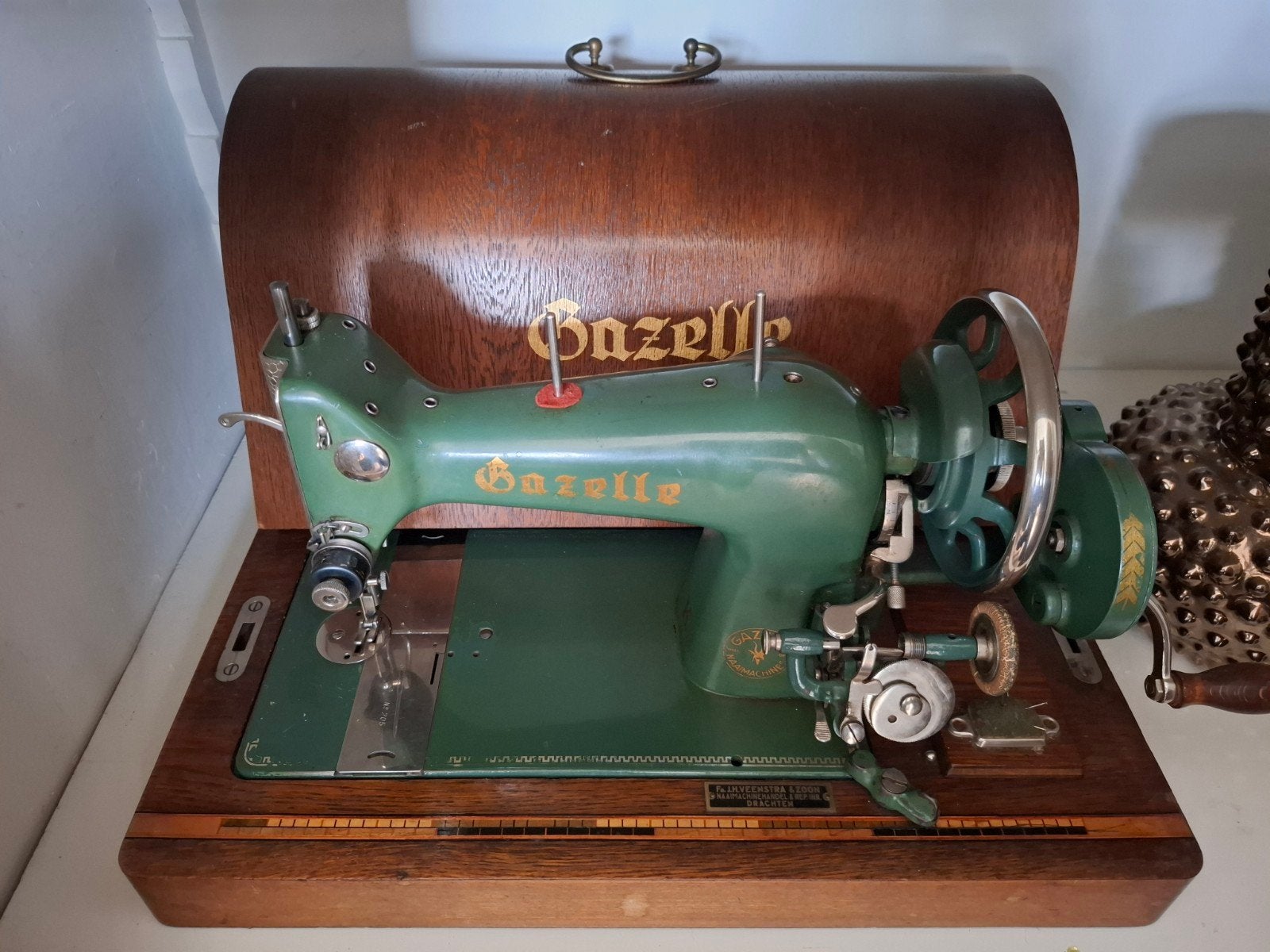 Antieke Gazelle Naaimachine met Houten Koffer, Ophalen