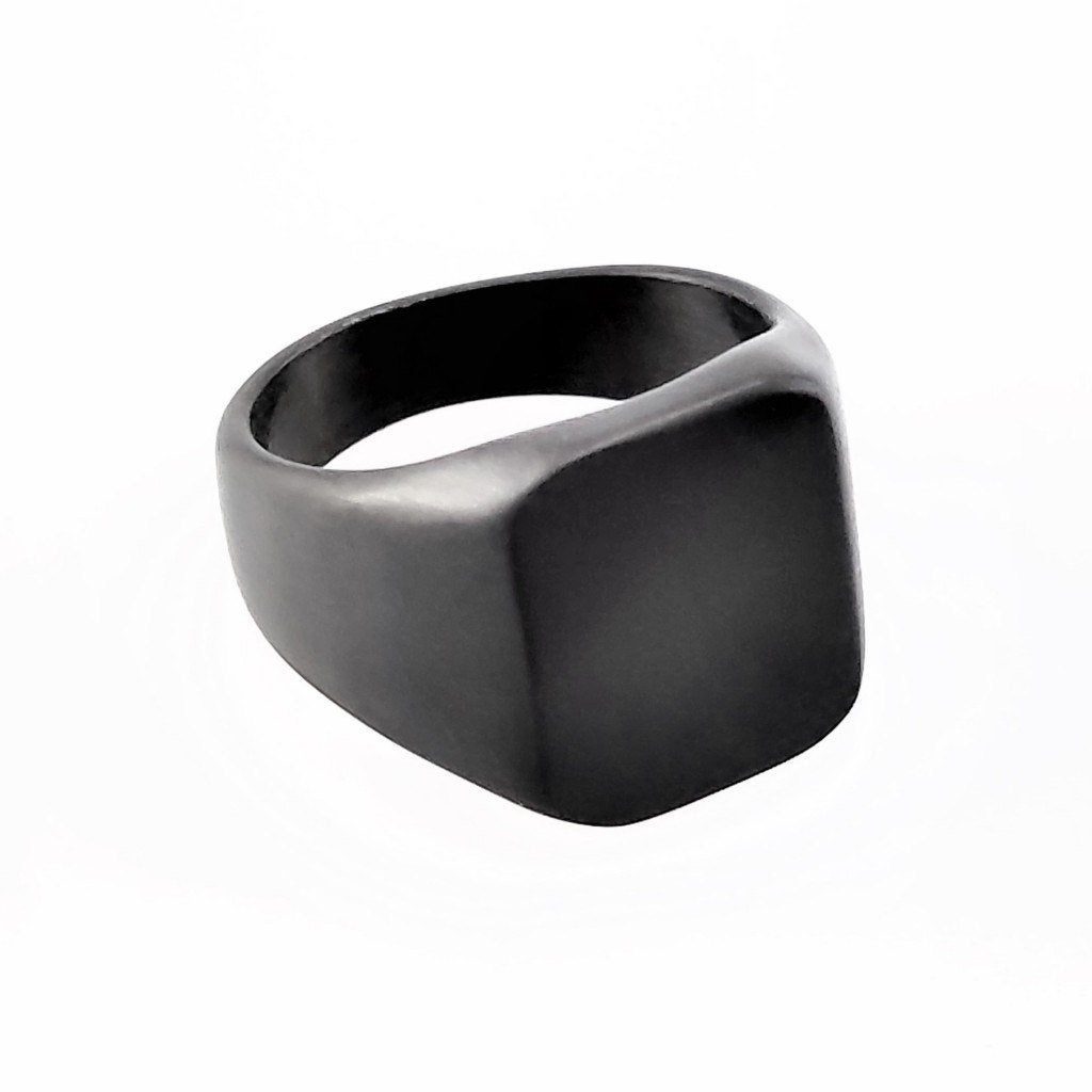 Zegelring Heren - Stalen Zwart PVD Coating - Vierkante Ring, Verzenden, Heer, Nieuw, Esde2