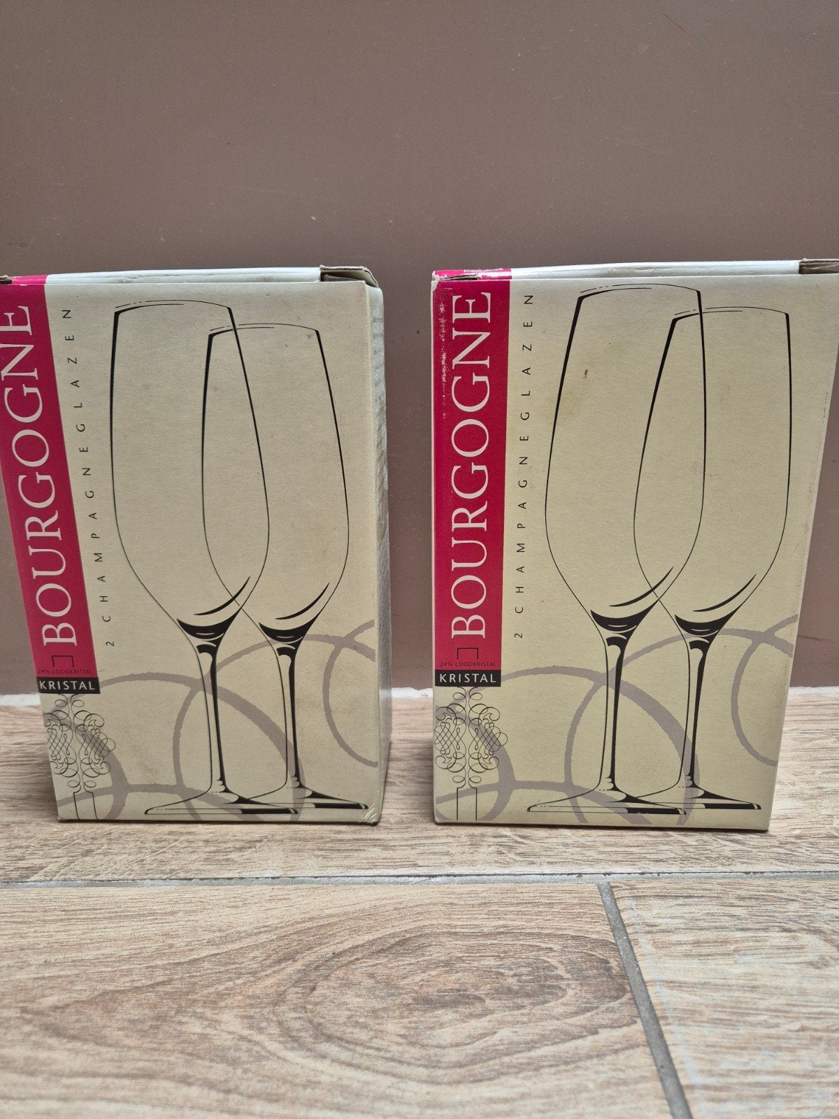 Bourgogne Kristal Champagneglazen - 2 sets van 2, Ophalen, Glas of Glazen, Nieuw, Glas