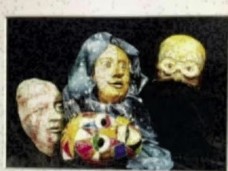 Foto, print maskers, gezichten in witte passe-partout, Ophalen of Verzenden, Zo goed als nieuw, Foto of Poster