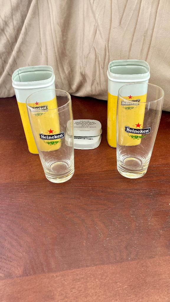 Set van twee fluitjes Heineken in blik, Ophalen of Verzenden, Gebruikt, Glas of Glazen, Heineken
