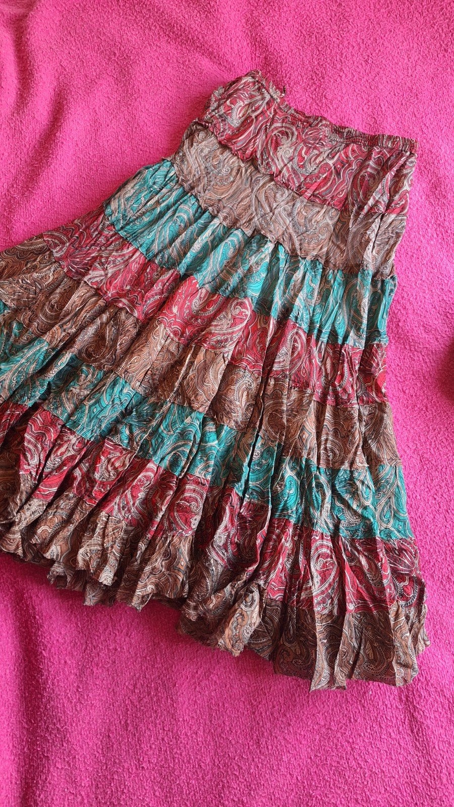 Boho Hippie stroken maxi rok rood groen bruin, Kleding | Dames, Rokken, Ophalen of Verzenden, Zo goed als nieuw, Bruin, Onder de knie