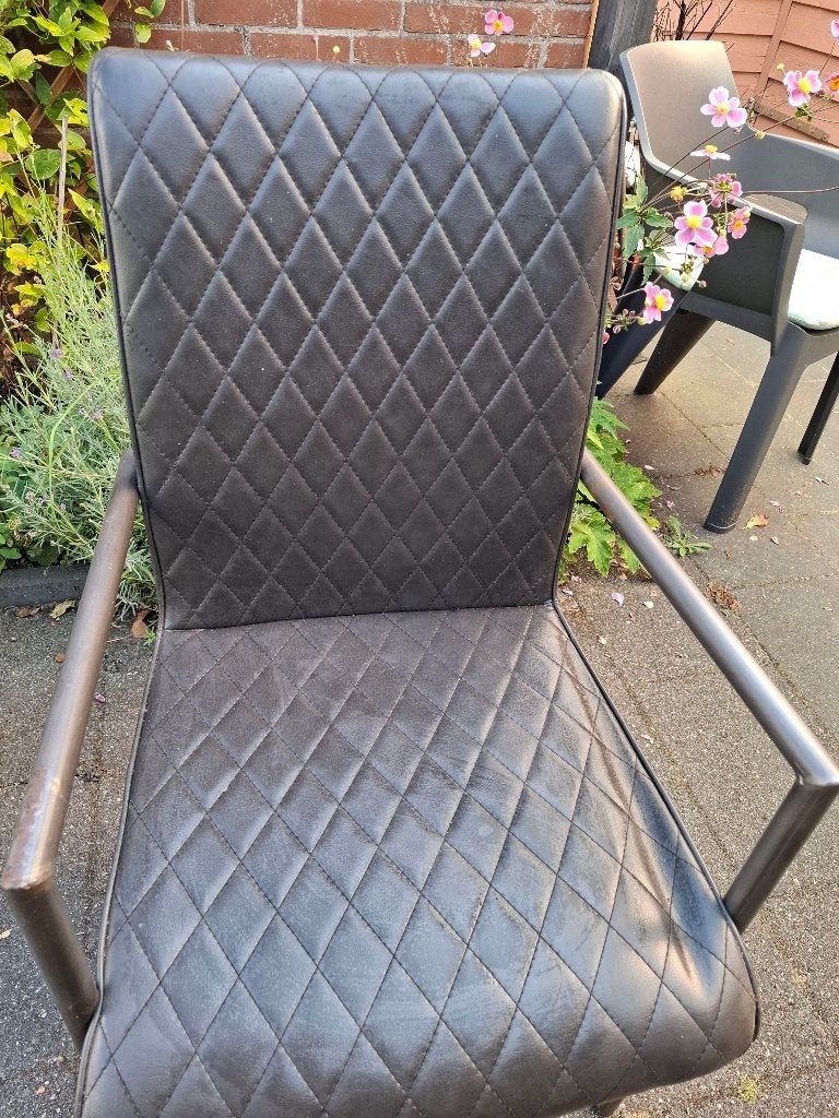 5 eetkamerstoelen, Ophalen, Gebruikt, Leer, Grijs