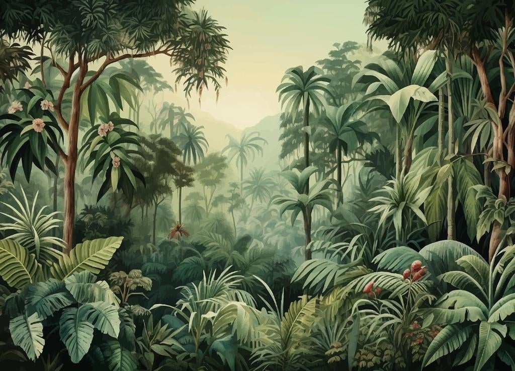 Tropical Jungle Trees vlies fotobehang XL, Ook op maat!, Verzenden