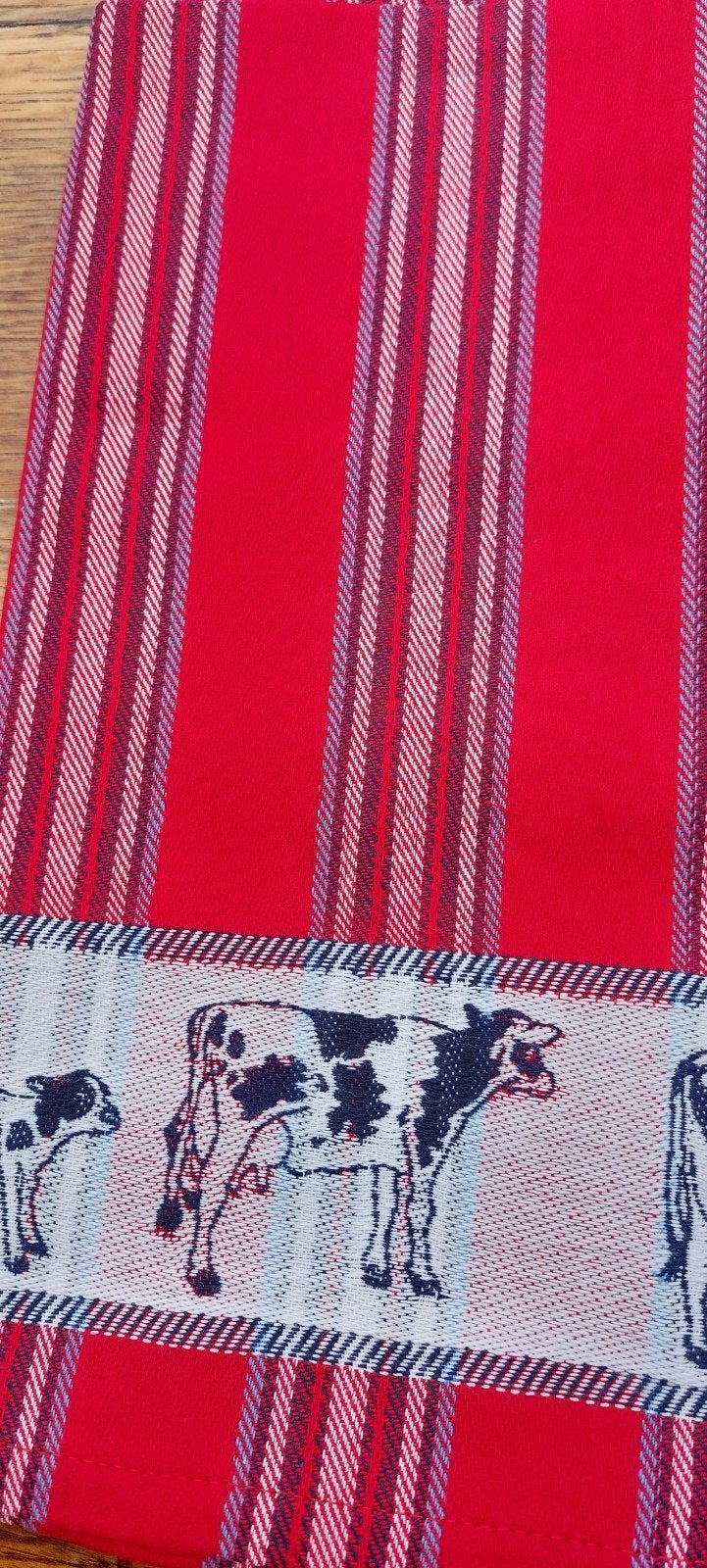 Rode theedoek/keukendoek met koeien /3-delig, Ophalen of Verzenden, Zo goed als nieuw, Rood