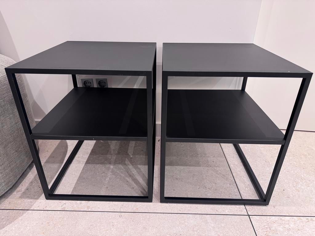 Set van 2 zwarte aluminium bijzettafels/nachtkastjes, Ophalen, Gebruikt, Minder dan 45 cm, Metaal of Aluminium