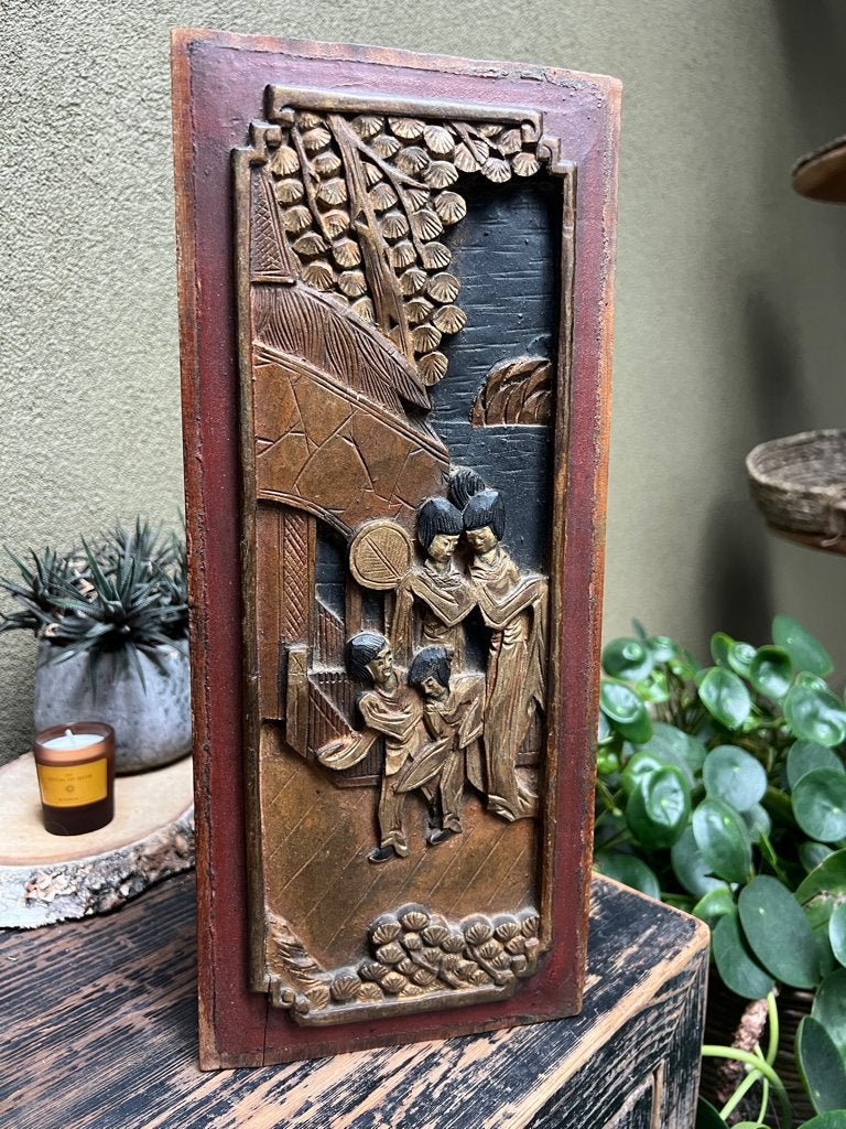 Chinees houtsnijwerk ornament applique wanddecoratie, Huis en Inrichting, Verburgt Vintage, Gebruikt, Oosters, Hout