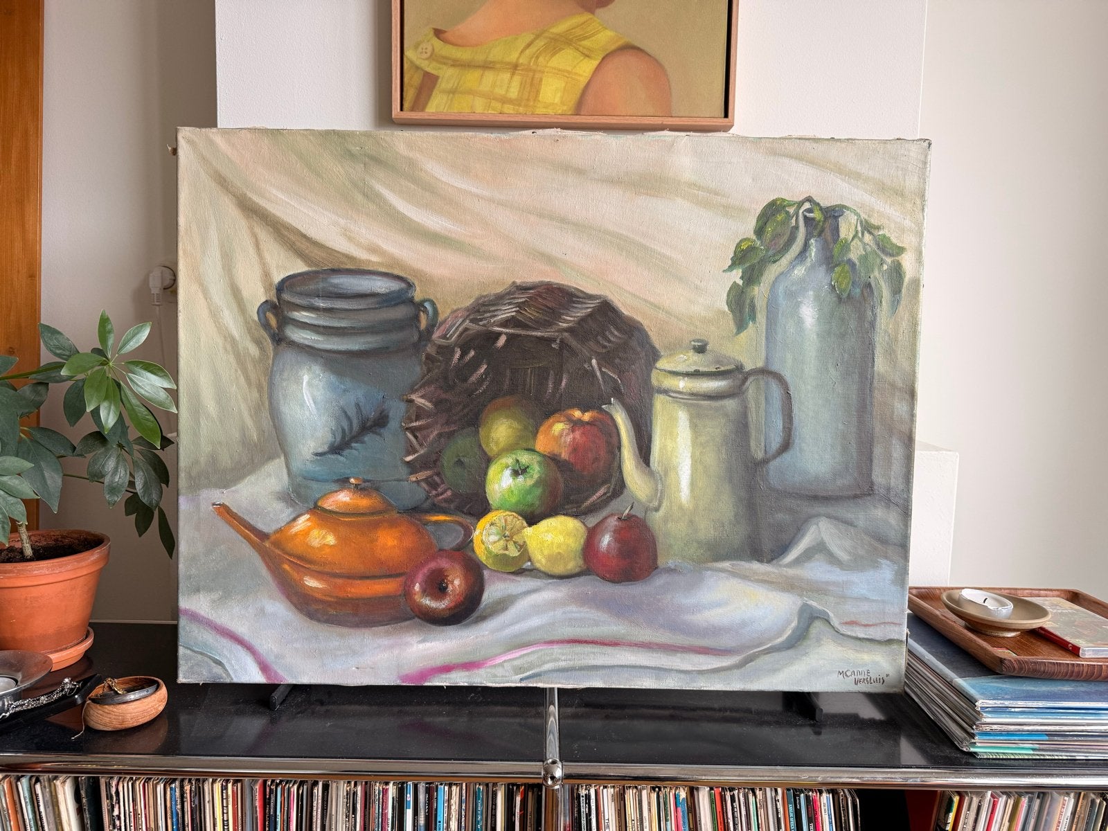 Stilleven schilderij 80x60cm olieverf, Doek, Stilleven, Ophalen of Verzenden, Gesigneerd