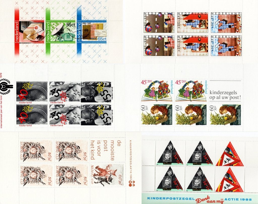 Verzameling 6 complete velletjes kinderpostzegels 1977 1985, Postzegels en Munten, Postzegels | Nederland, Ophalen of Verzenden